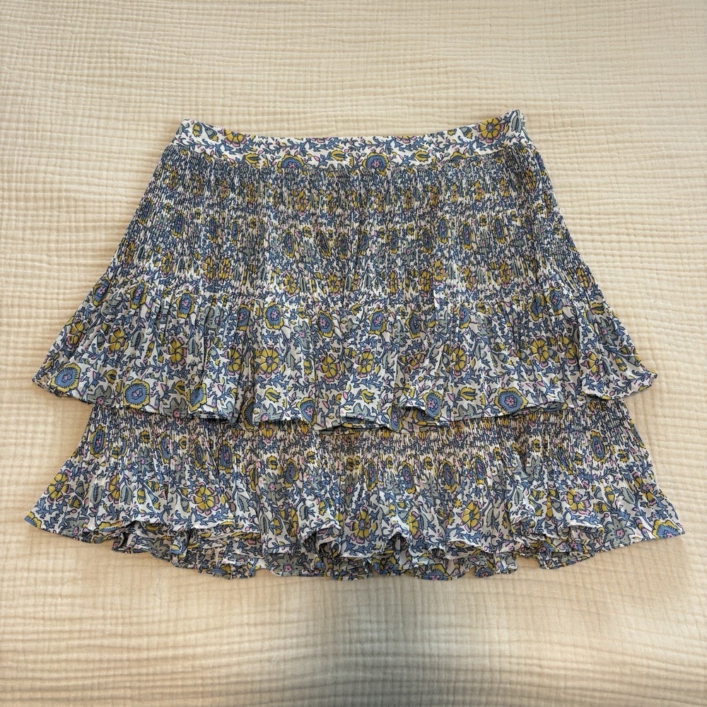 Boden Floral Tiered Mini Skirt UK 14 US 10 Blue Yellow Boho Cottagecore‎ Ruffle